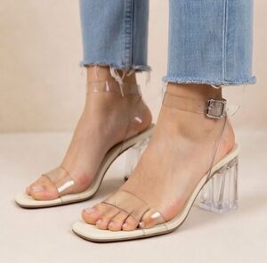 Steve Madden Camille Women's Clear Block Heel Ankle Strap Sandals Sz 8.5